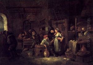 Zechende, Kartenspielende Und Karessierende Bauern Im Wirtshaus by Egbert van Heemskerck the Younger