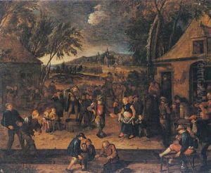 Figures Dancing And Bowling In Front Of An Inn