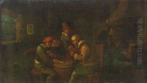 Boors, Playing At Cards In An Inn by Egbert van Heemskerck the Younger