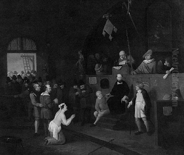 Interior Of A Courtroom With A Woman Pleading Clemency - view 1