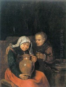 A Man And A Woman Drinking by Egbert van Heemskerck the Younger