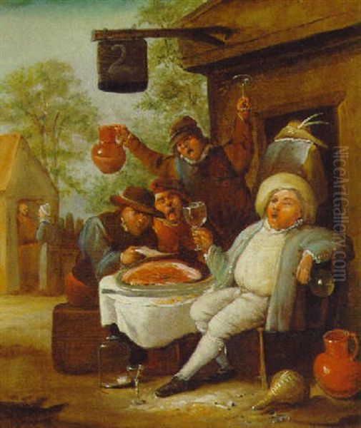 Peasants Eating And Drinking Outside The Swan Inn - view 1