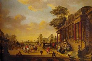 A Capriccio Of A Baroque Palace With A Lady Greeting A Gentleman On A Terrace