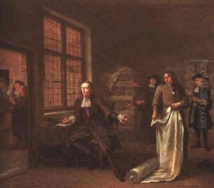 The Interior Of A Cloth Merchants' With A Buyer Inspecting Bales Of Cloth by Egbert van Heemskerck the Younger