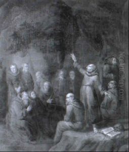 Gathering Of Augustinian Monks In A Cave by Egbert van Heemskerck the Younger