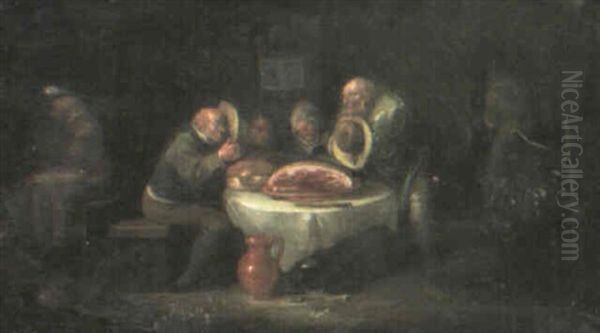 Boors In A Tavern Interior Saying Grace Before A Meal - view 1