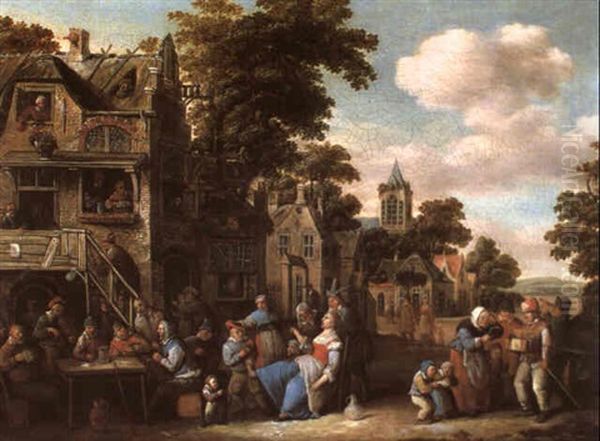 Feiernde Bauern Auf Einer Dorfstrase - view 1