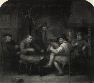 Boors Singing Along To A Fiddler In An Interior by Egbert van Heemskerck the Younger
