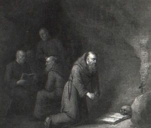 Hermit Monks In A Grotto by Egbert van Heemskerck the Younger