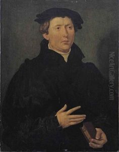 Portrait Of A Clergyman, Half-length, Holding A Book by Maerten Jacobsz van Heemskerck