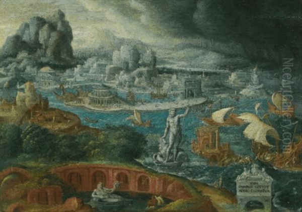 Classical Landscape With Ships Running Before A Storm Towards A Classical Harbour, Probably Corinth - view 1