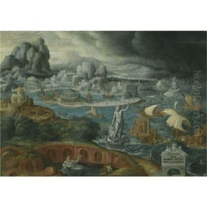 Classical Landscape With Ships Running Before A Storm Towards A Classical Harbor, Probably Corinth