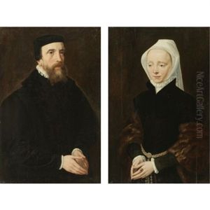 Portrait Of A Gentleman, Three-quarter Length, Wearing Black (+ Portrait Of His Wife, Three-quarter Length, Wearing A White Headscarf And An Ermine Wrap; Pair)