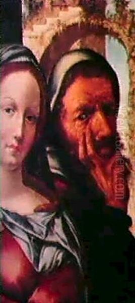 Due Figure A Mezzo Busto: Una Maschile In Atteggiamento Pensoso Ed Una Femminile - view 1