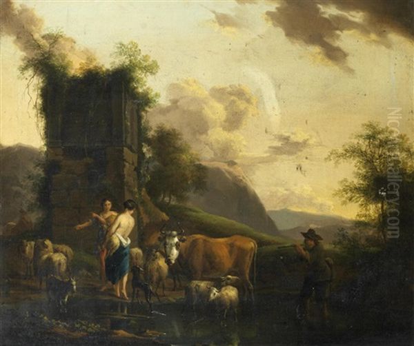 An Italianate Landscape With Drovers With Their Herd - view 1