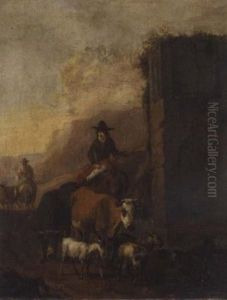Drovers And Their Animals Beside A Ruin by Sebastiaen (Bastiaen) Heemskerck
