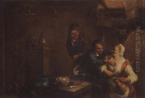 Bauerliche Interieur Mit Zwei Mannern Und Einer Frau - view 1