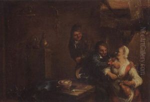 Bauerliche Interieur Mit Zwei Mannern Und Einer Frau by Sebastiaen (Bastiaen) Heemskerck