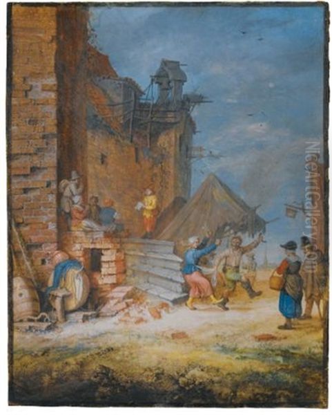 Peasants Dancing And Singing By A Crumbling Castle - view 1