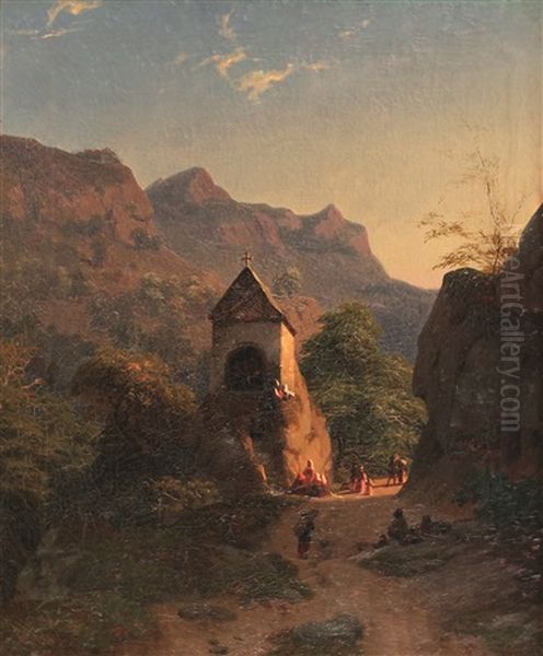 Sudtiroler Hochgebirgstal Mit Auf Einem Felsen Gebauter Kapelle - view 1