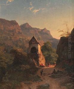 Sudtiroler Hochgebirgstal Mit Auf Einem Felsen Gebauter Kapelle by Johann Christian Heerdt