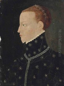 Portrait Of A Lady, Half-length, In A Black Dress With Pearl Ornaments And A Jewelled Headdress by Lucas de Heere