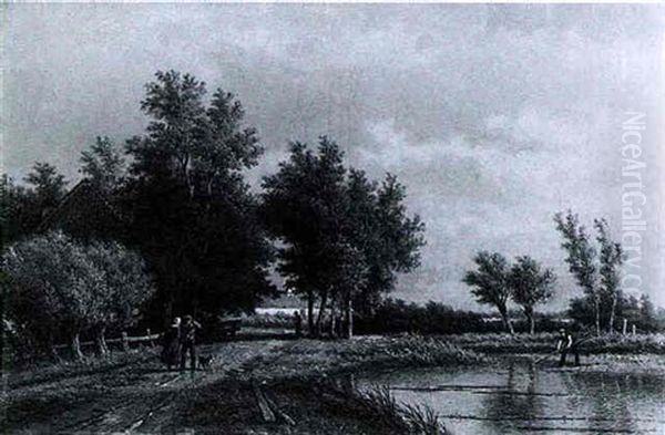 A Wooded River Landscape With Figures On A Sunny Road - view 1