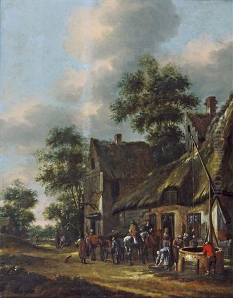 Dorfstrasse Mit Reitern Vor Einem Wirtshaus - view 1