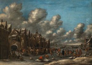 A Winter Landscape With Skaters by Thomas Heeremans