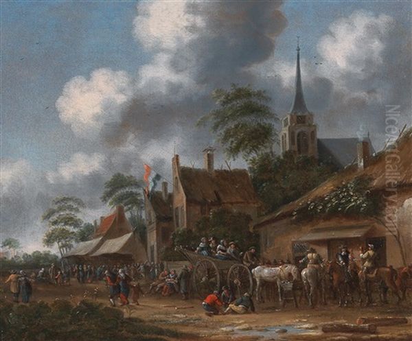 A Village Road With A Crowd Of Celebrating Figures - view 1