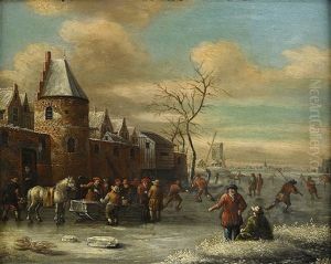 Charriot And Skaters On A Frozen River