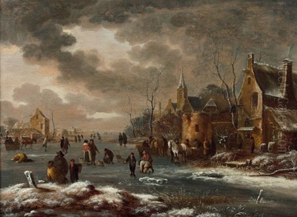 Patineurs Sur Une Riviere Gelee - view 1