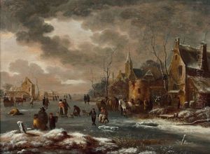 Patineurs Sur Une Riviere Gelee by Thomas Heeremans