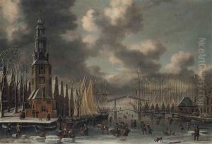 Winter Landscape With The Montelbaanstoren, Amsterdam by Thomas Heeremans