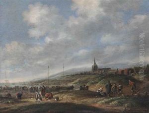 A View Of Katwijk With Numerous Figures On The Beach