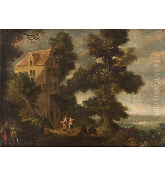 Baumlandschaft Mit Haus Und Figurenstaffage - view 1