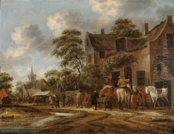 Dorfstrase Mit Reitern Vor Dem Wirtshaus - view 1