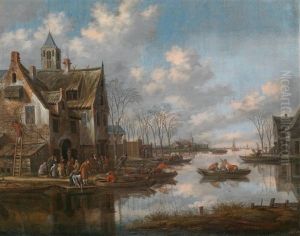 Eine Flusslandschaft Mit Fahrbooten by Thomas Heeremans