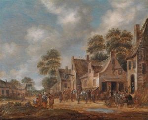 Dorfstrase Mit Bauern Vor Dem Wirtshaus