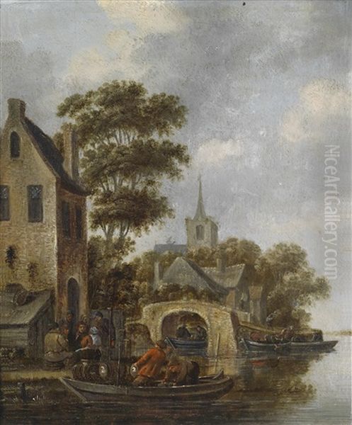 Flusslandschaft Mit Einem Fahrboot - view 1