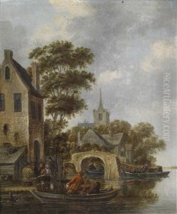Flusslandschaft Mit Einem Fahrboot