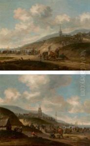 Deux Vues De La Plage De Katwick Animees De Pecheurs (pair) by Thomas Heeremans