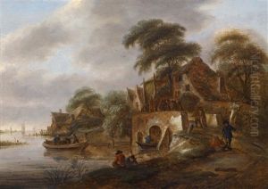 Flusslandschaft Mit Anglern