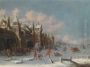 Eisvergnugen Vor Den Toren Einer Hollandischen Stadt by Thomas Heeremans