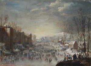 Eislaufvergnugen Vor Den Mauern Einer Stadt