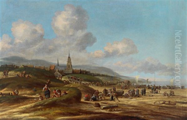 Blick Auf Scheveningen, Mit Vielen Figuren Und Booten - view 1