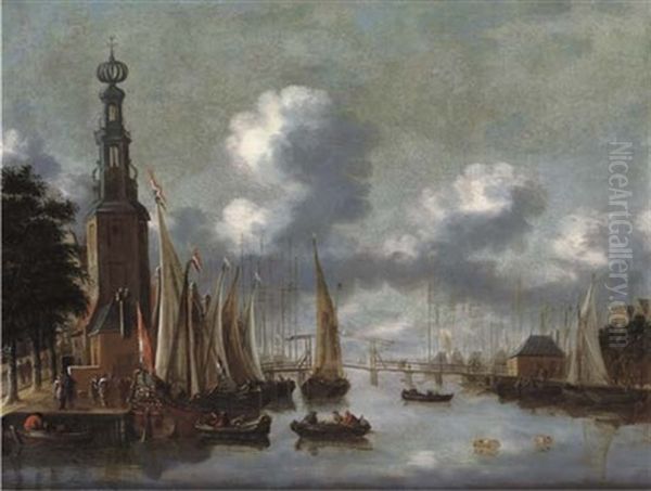 The Montelbaanstoren With The Oude Schans, Amsterdam (+ The Haringpackerstoren With The Damrak And The Ij, Amsterdam; Pair) - view 1
