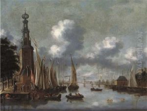 The Montelbaanstoren With The Oude Schans, Amsterdam (+ The Haringpackerstoren With The Damrak And The Ij, Amsterdam; Pair) by Thomas Heeremans