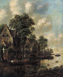 Ein Dorf Am Fluss Mit Booten Und Vielen Figuren by Thomas Heeremans