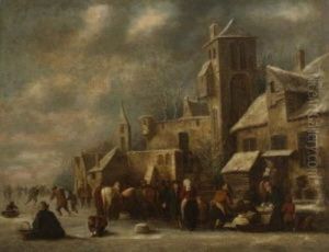 Winterliche Dorfansicht Mit Figurenstaffage by Thomas Heeremans